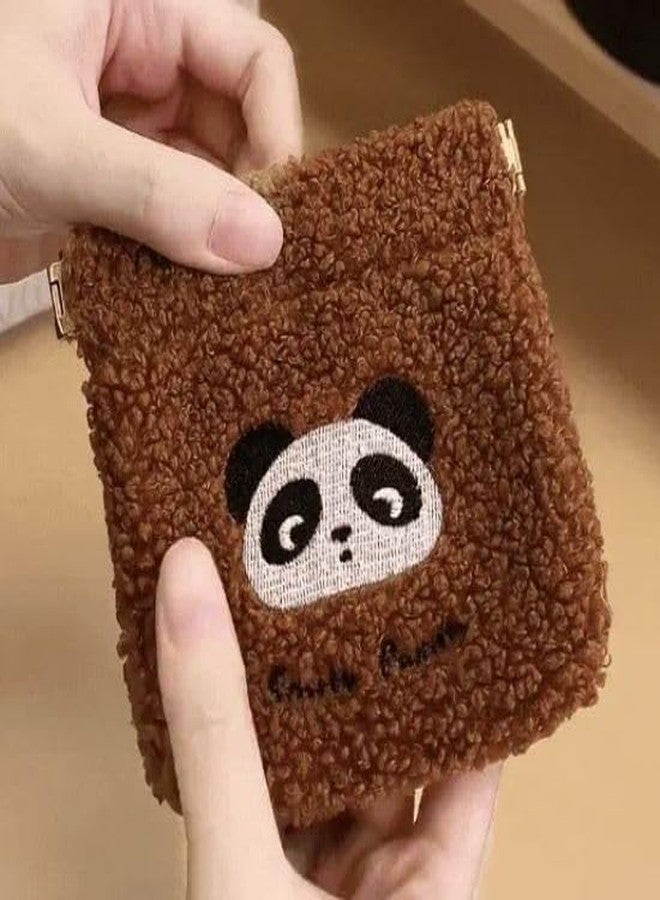 CLICKSWIFT محفظة صغيرة من القطيفة الناعمة من كليكسويفت®، قطعة واحدة، بتصميم حيوانات كرتونية لطيفة، مصنوعة من صوف الشيربا الناعم، مزودة بغطاء قلاب، محفظة صغيرة محمولة للأطفال والفتيات والمراهقين، بتصميمات دب، باندا، ووجه كلب - Image 2